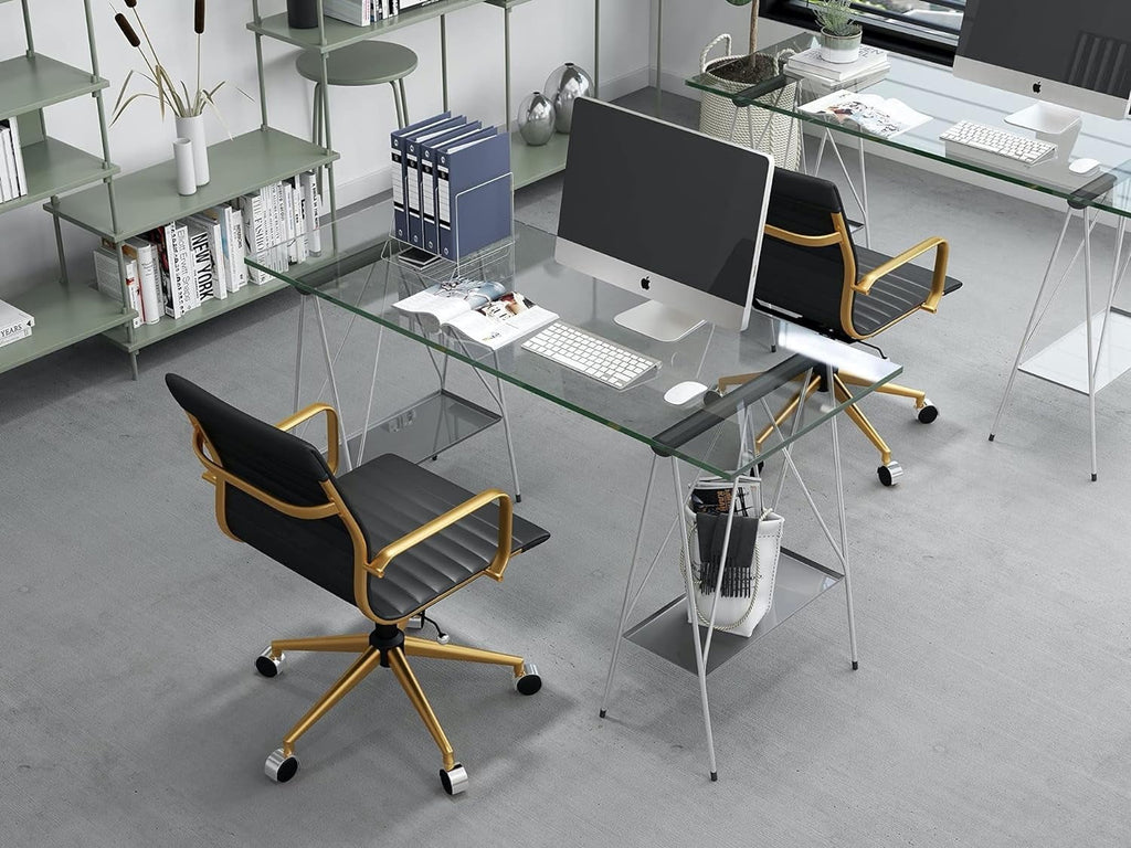 Black Ergo Office Chair with Back Support and Caster Wheels 320Lbs U1361