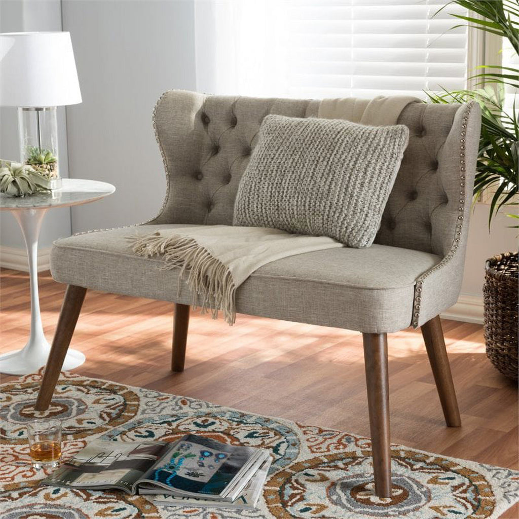 Mid-Century Upholstered 2-Seater Loveseat in Brown V281