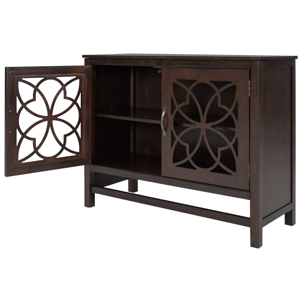 Brown Navy Blue Wood Accent Sideboard Storage Cabinet with Doors J428