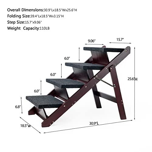 Wooden Pet Stairs Foldable Stairs & Ramp Portable Dog Ladder (Brown) X881966