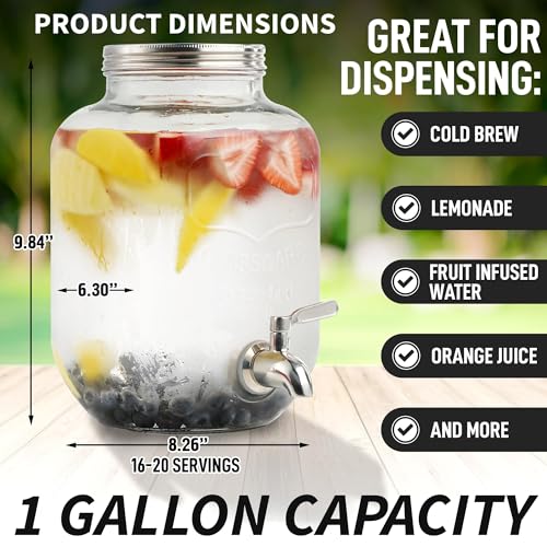 1 Gallon Cold Brew Coffee Maker with Extra-Thick Glass & Stainless Steel Infuser A55663