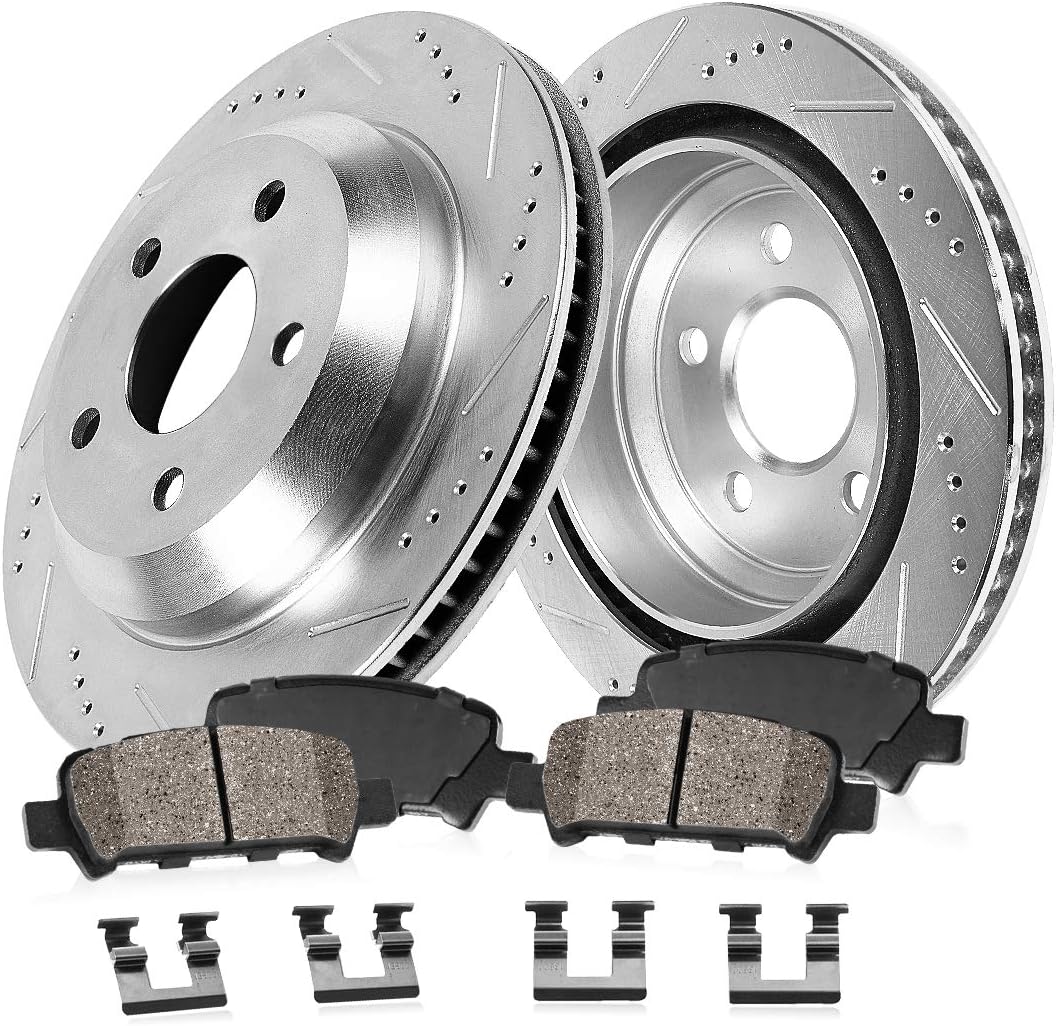 350mm Drilled & Slotted 5 Lug 2 Rotors + Ceramic Pads + Clips H3941