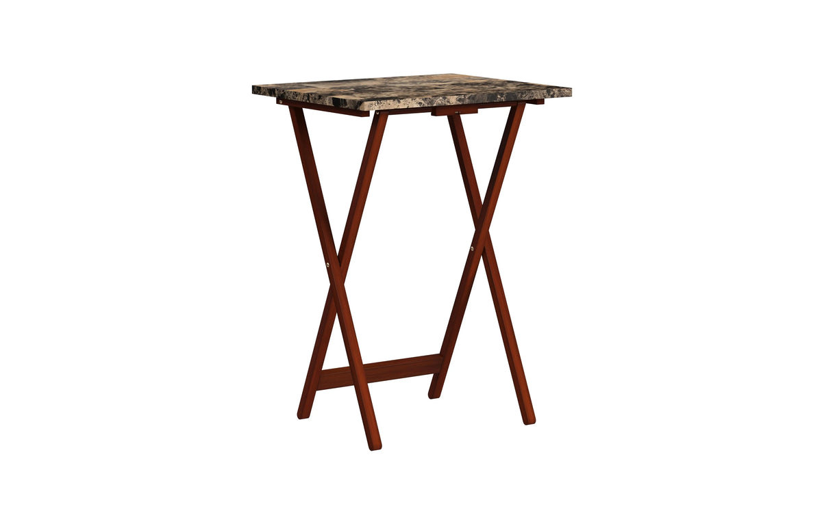 5-piece Faux Marble Folding Snack Tray Table Set I853173