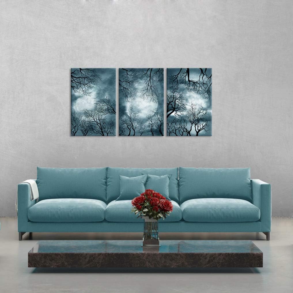 3 Pieces Full Moon Canvas Wall Art Forest Night Scenery Autumn Landscape Stretched and Framed 16x24inchx3pcs K82713