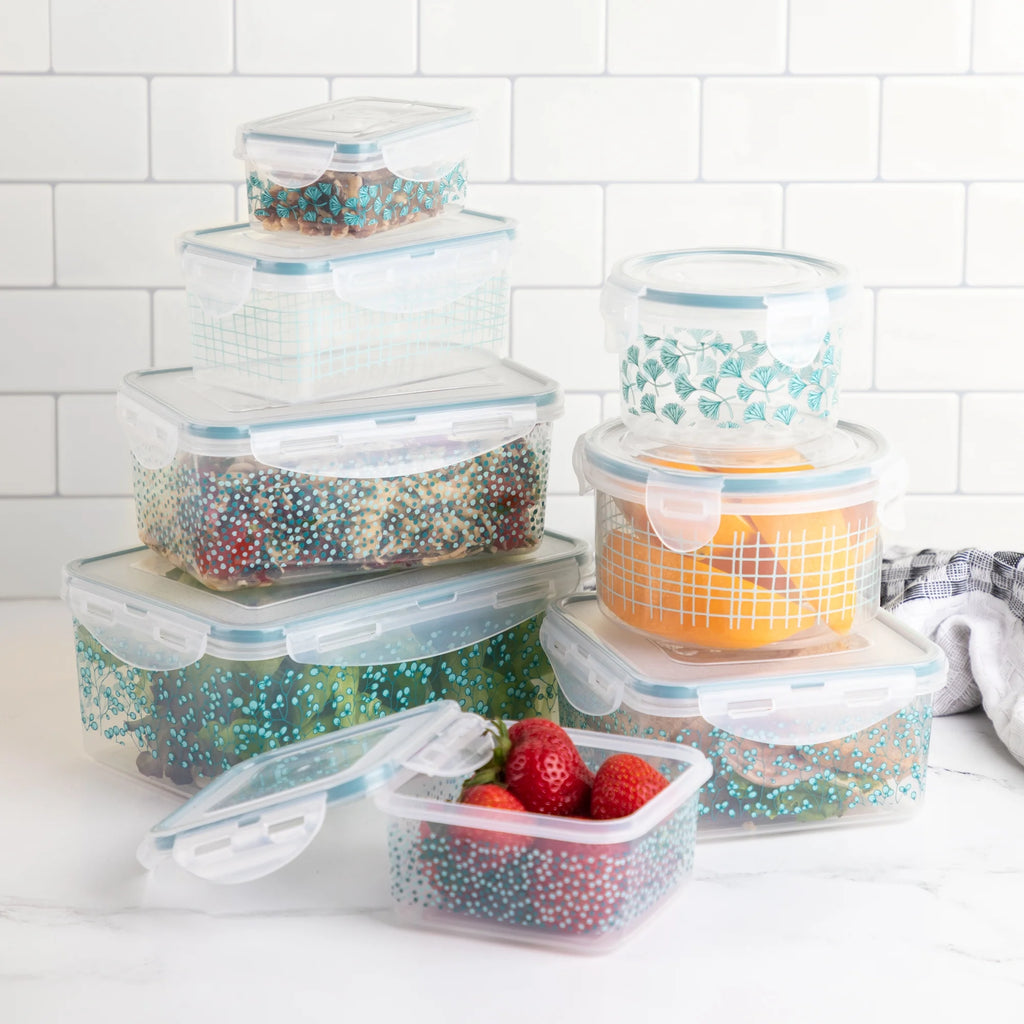 16-Piece Green Floral Food Storage Set R40341