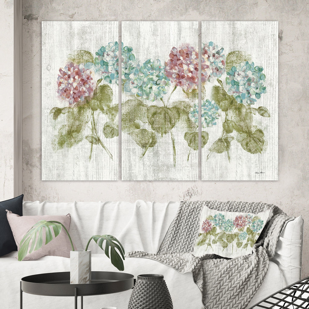 Red and Blue Vibrant Hydrangea Flowers Canvas Artwork Print 3 Panels H2382