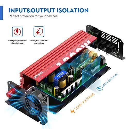 1200W Pure Sine Wave Power Inverter DC 12V to AC 120V with Remote Control USB Port LED Display K5745