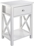 White Wooden Side End Table with Drawer Y728535