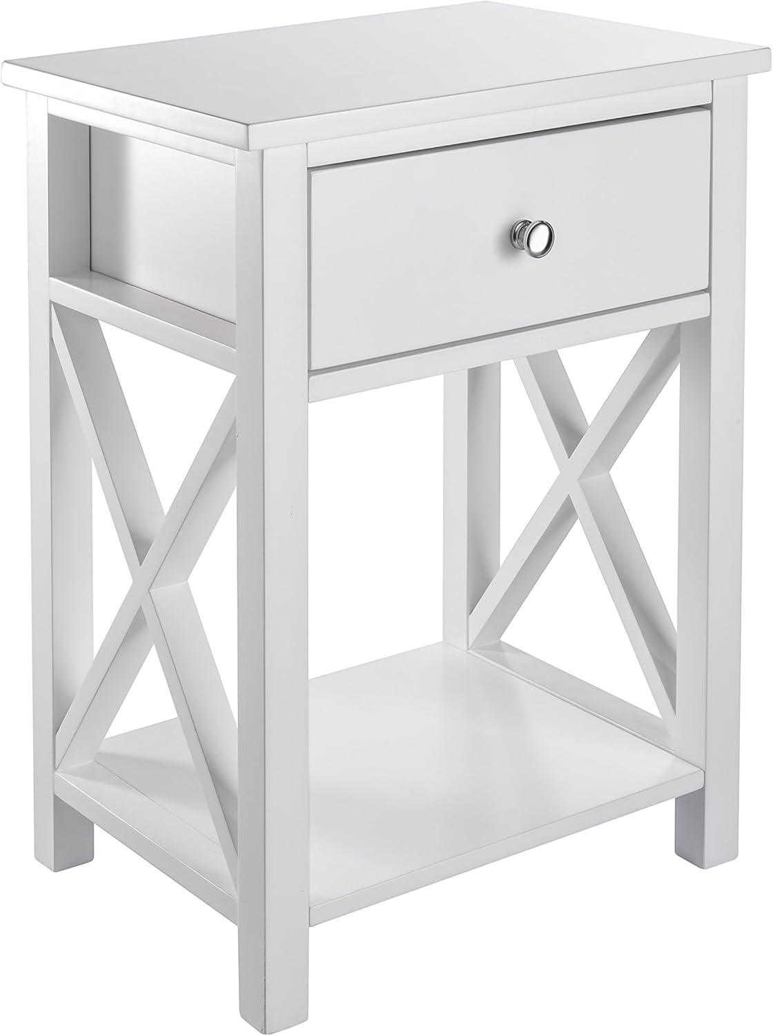 White Wooden Side End Table with Drawer Y728535
