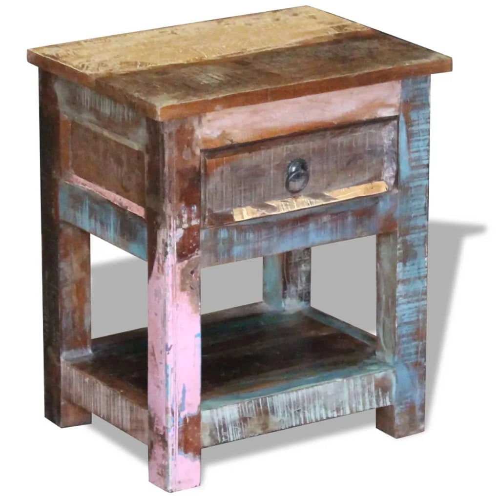 Reclaimed Wood End Side Table with Drawer and Storage Shelf A4622