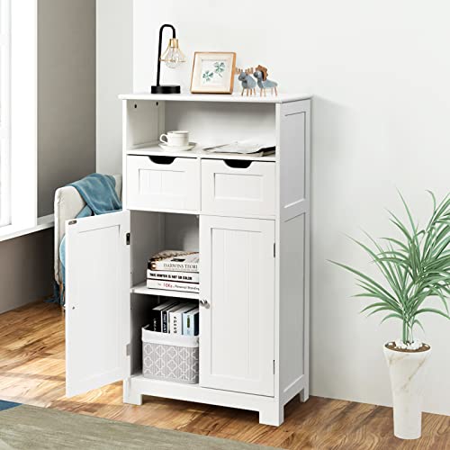 Black Bathroom Floor Cabinet with 2 Removable Drawers, 2 Doors & Adjustable Shelf J9998