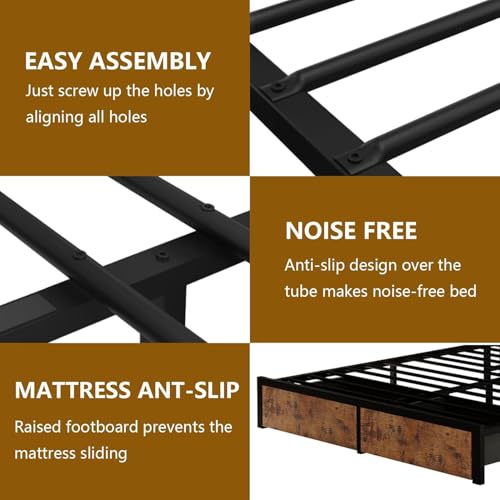 Rustic Brown Full Bed Frame with Bookcase Headboard and Storage Drawers Y2739