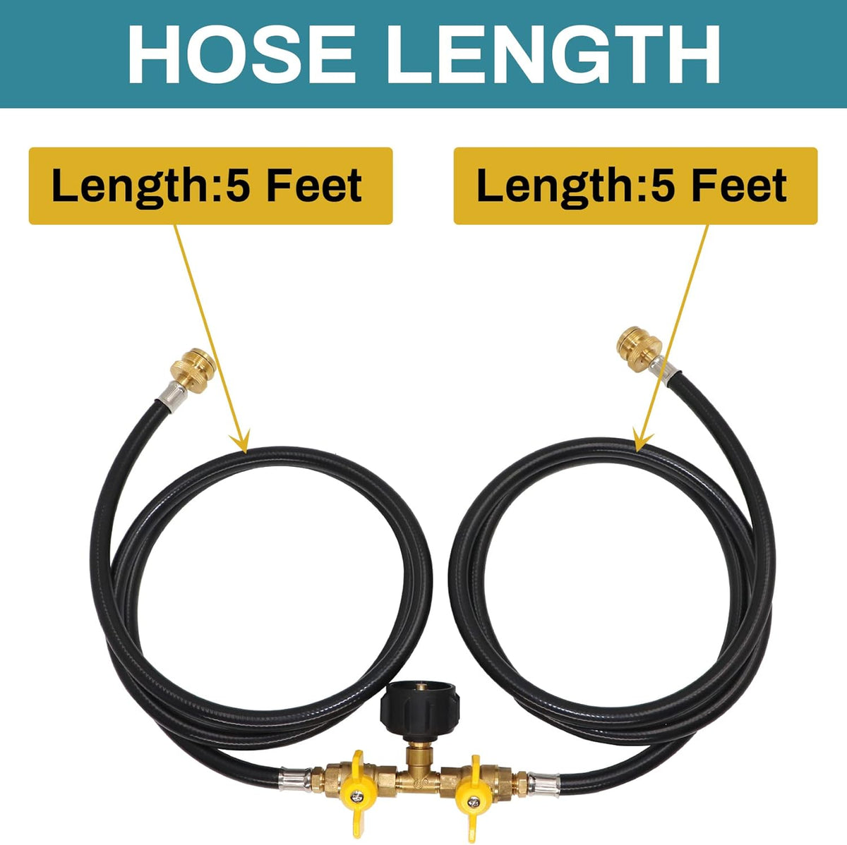 5ft Propane 2 Way Splitter Adapter Hose with Shut Off Valve T3895