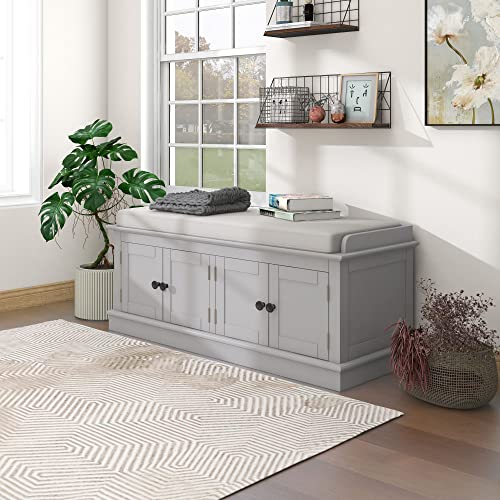 Antique Navy Storage Bench with 4 Doors and Adjustable Shelves A727681