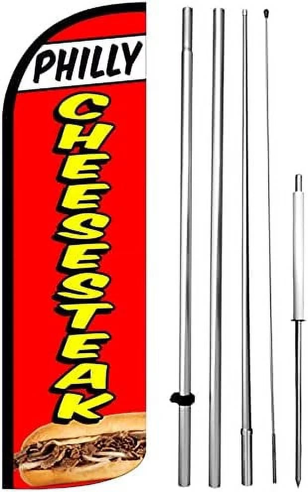 PHILLY CHEESESTEAK 15 Ft Tall Windless Swooper Flag Feather Banner Sign Kit L1428
