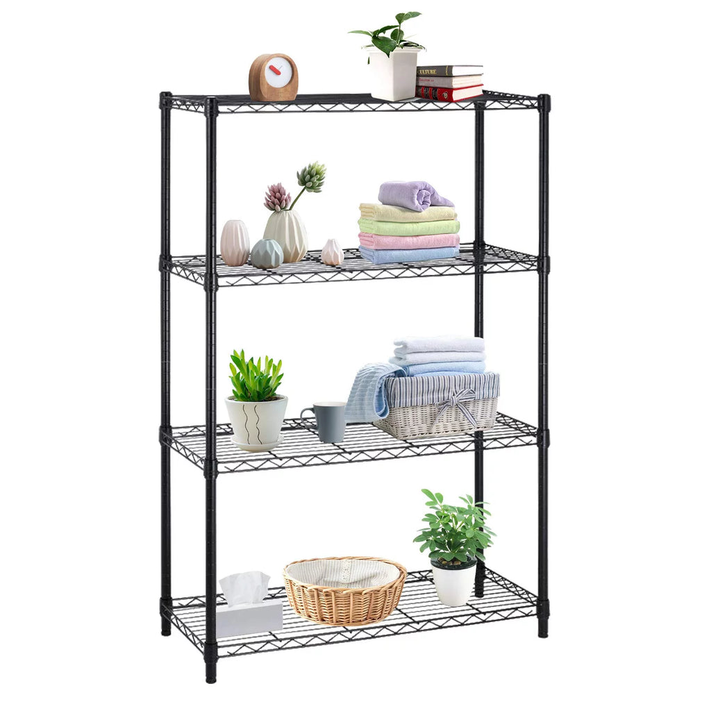 4 Tier Heavy Duty Adjustable Metal Shelving Unit with Wheels, Black E592054