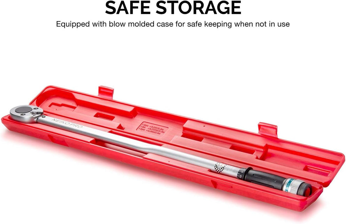 3/4” Drive Adjustable Click Torque Wrench, 50-300 Foot-Pound, Chrome Vanadium Steel H7366