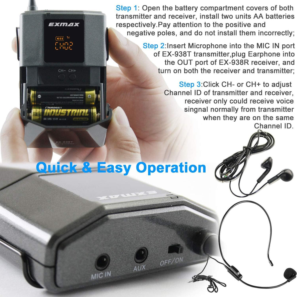 Wireless Headset Microphone Tour Guide System (1 Transmitter 8 Receivers with Black Storage Case) O857