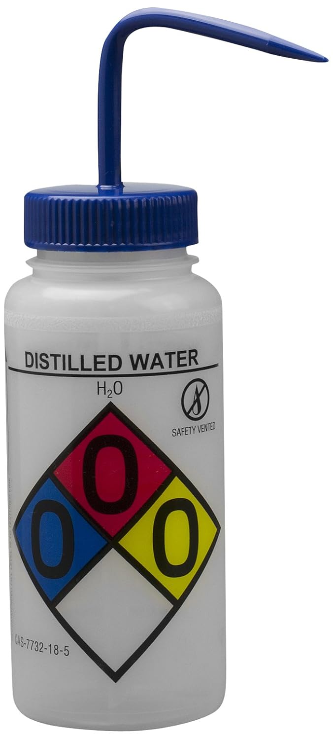 Deionized Water Wash Bottles, 500ml (16oz), Polyethylene, Blue Polypropylene Cap, Pack of 4 X670
