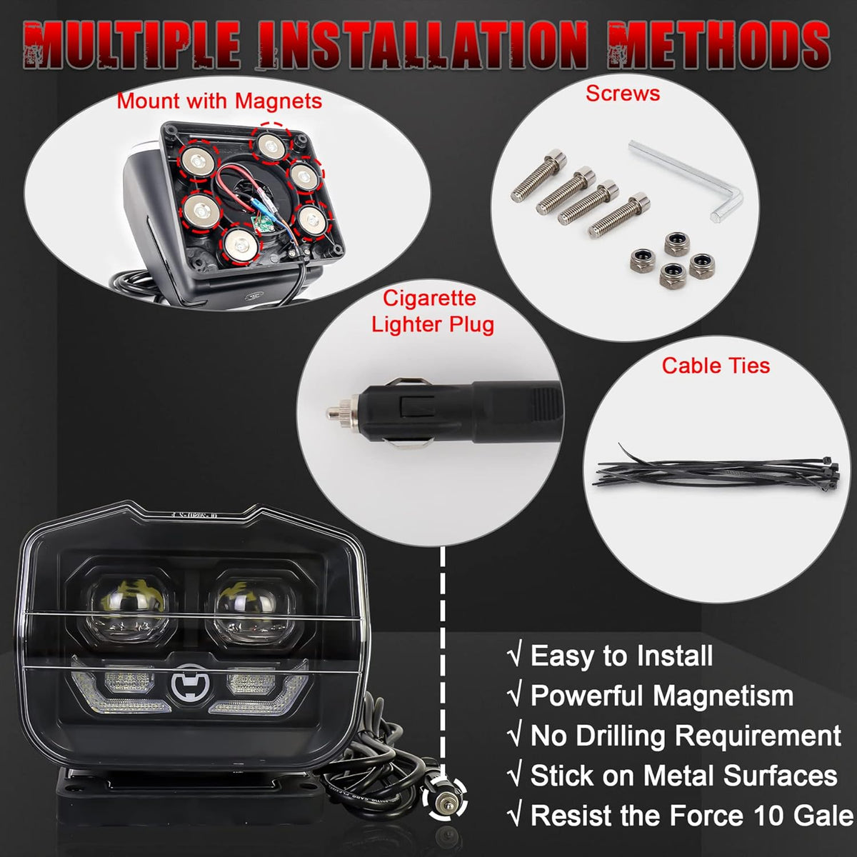 60W LED Searchlight with Magnetic Base and Permanent Mount I65913