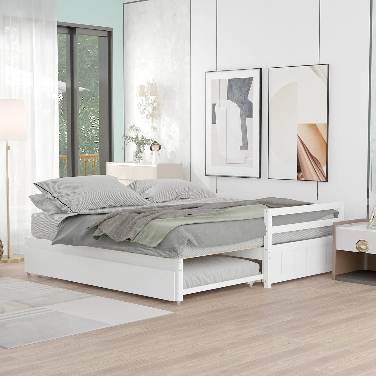 White Wood Extendable Daybed with Trundle L99818