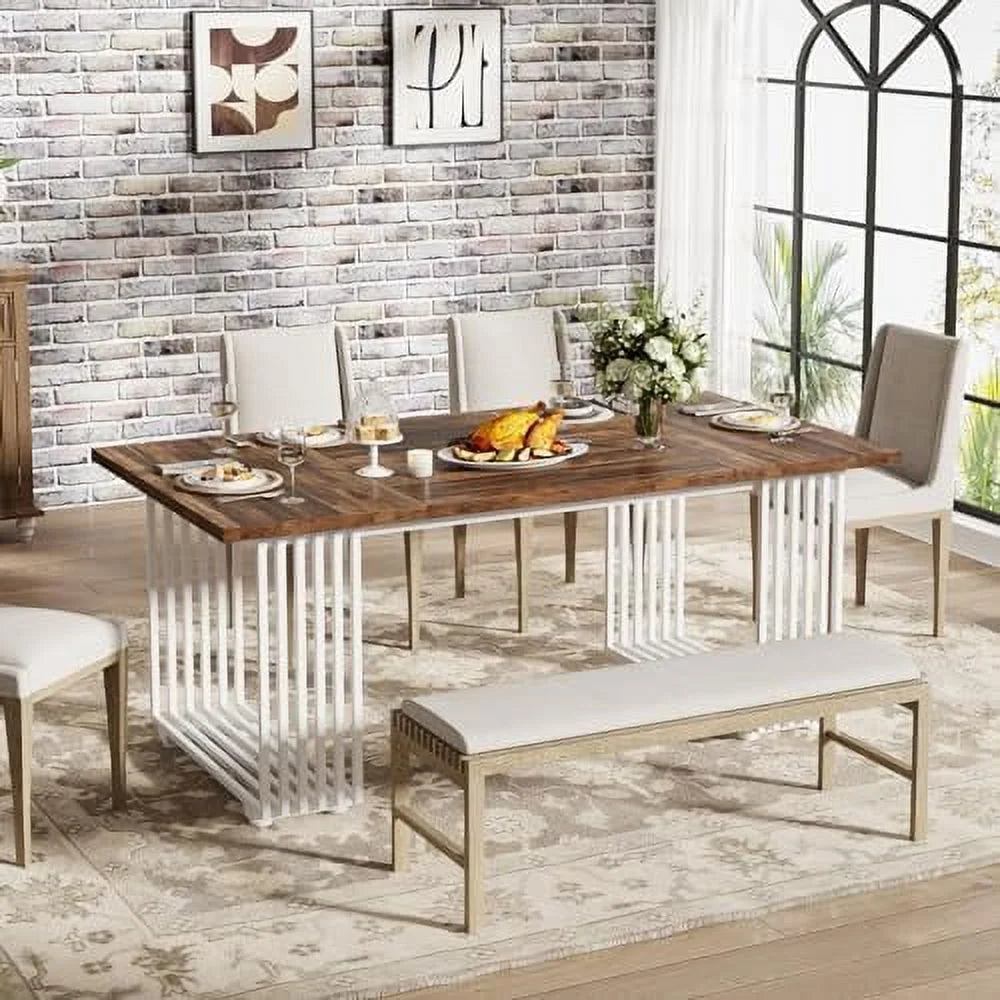 White 70.8 Inch Dining Table with Gold Metal Legs I8653