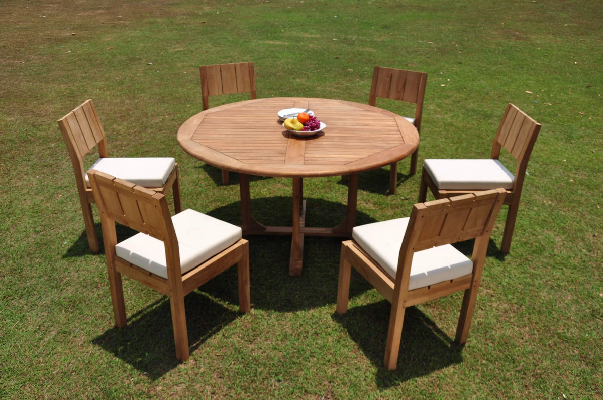 Grade-A Teak 7 Pc Dining Set 60" Round Table 6 Armless Chairs S175