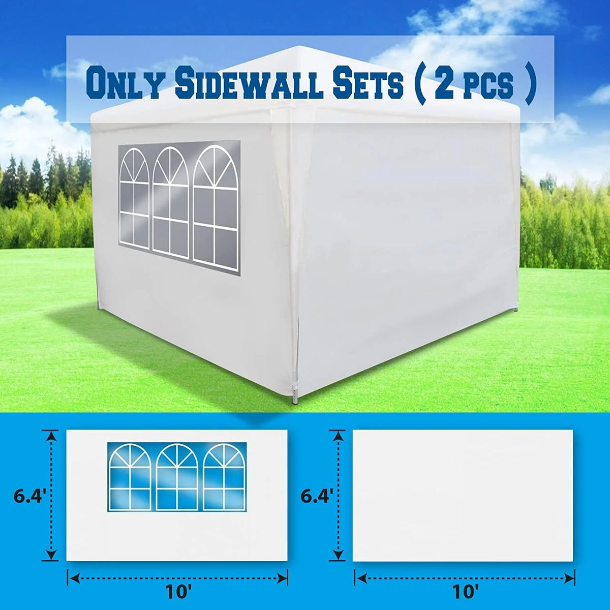 x6.4' Side Panel for Tent, Outdoor Replacement Sidewall for Folding Tent Canopy Gazebo Marquee (1 pc with Window, 1 pc without Window) X34929