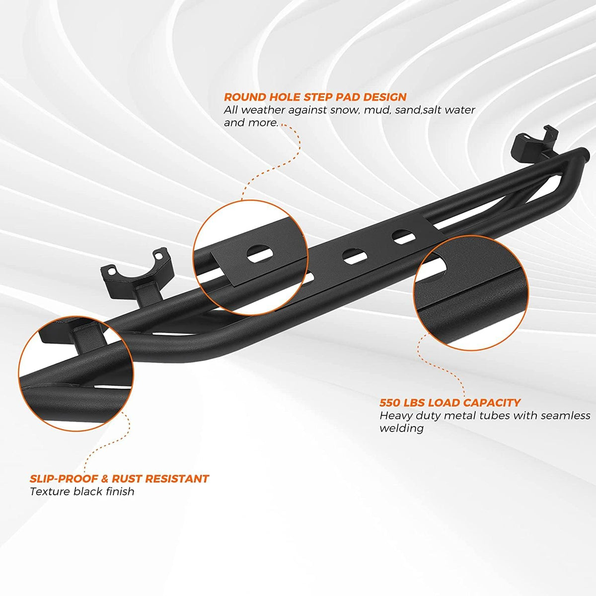 Black Steel Running Board Step Rails Z260154
