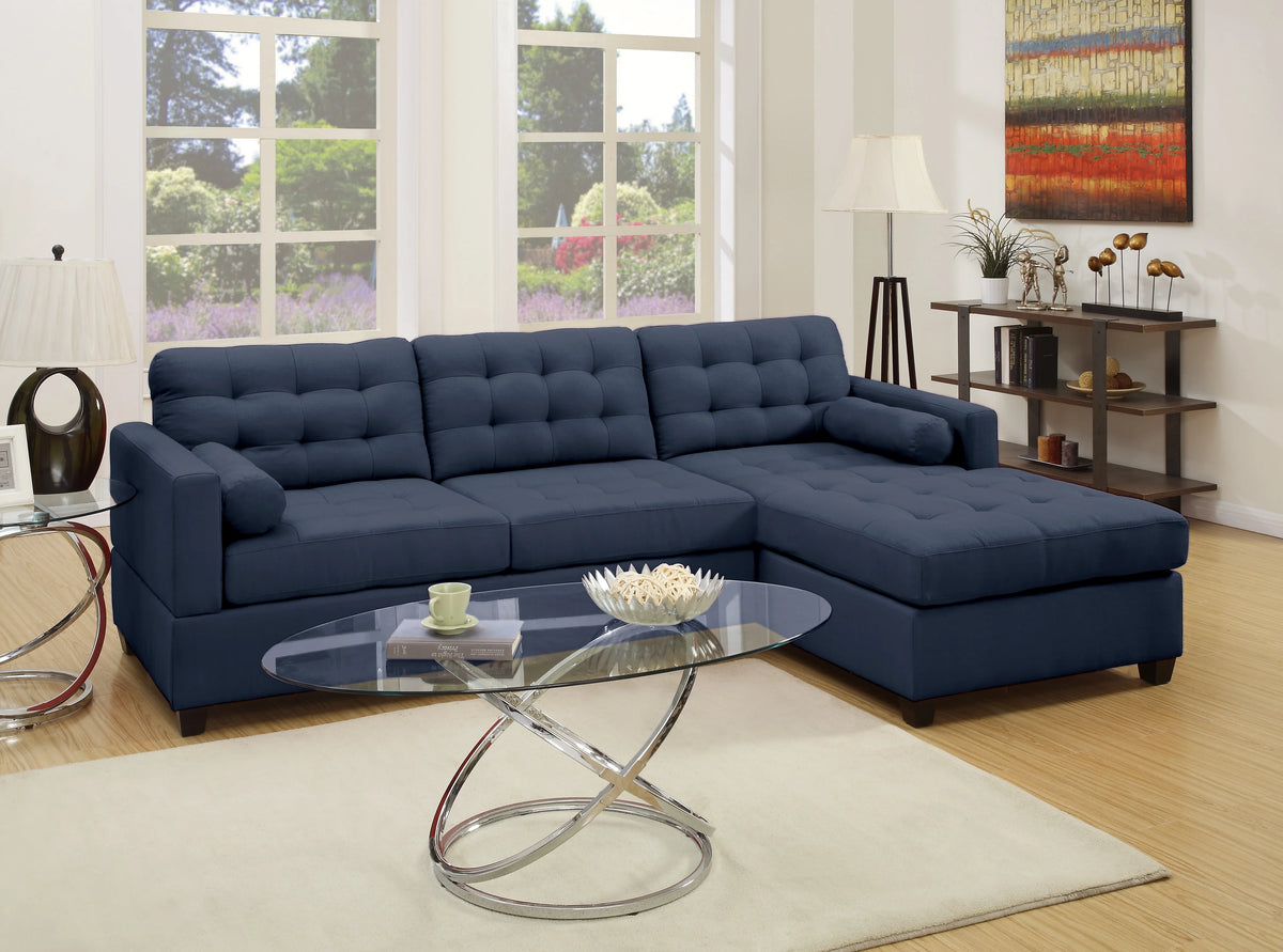 2 Piece Fabric Compact Sectional Sofa Set Dark Blue Z5138