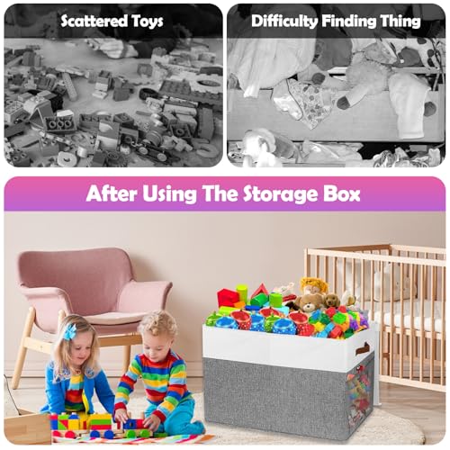 Extra Large Collapsible Toy Storage Box with Lid and Divider C231123