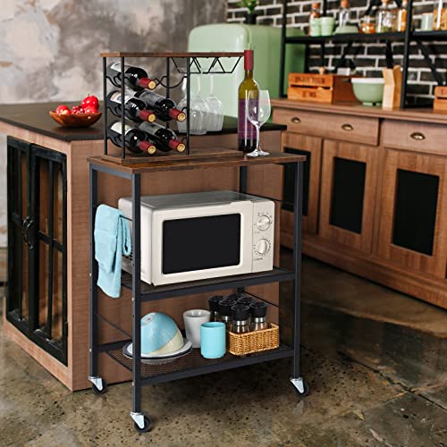 3 Tier Brown Rolling Utility Cart with Storage Z72909