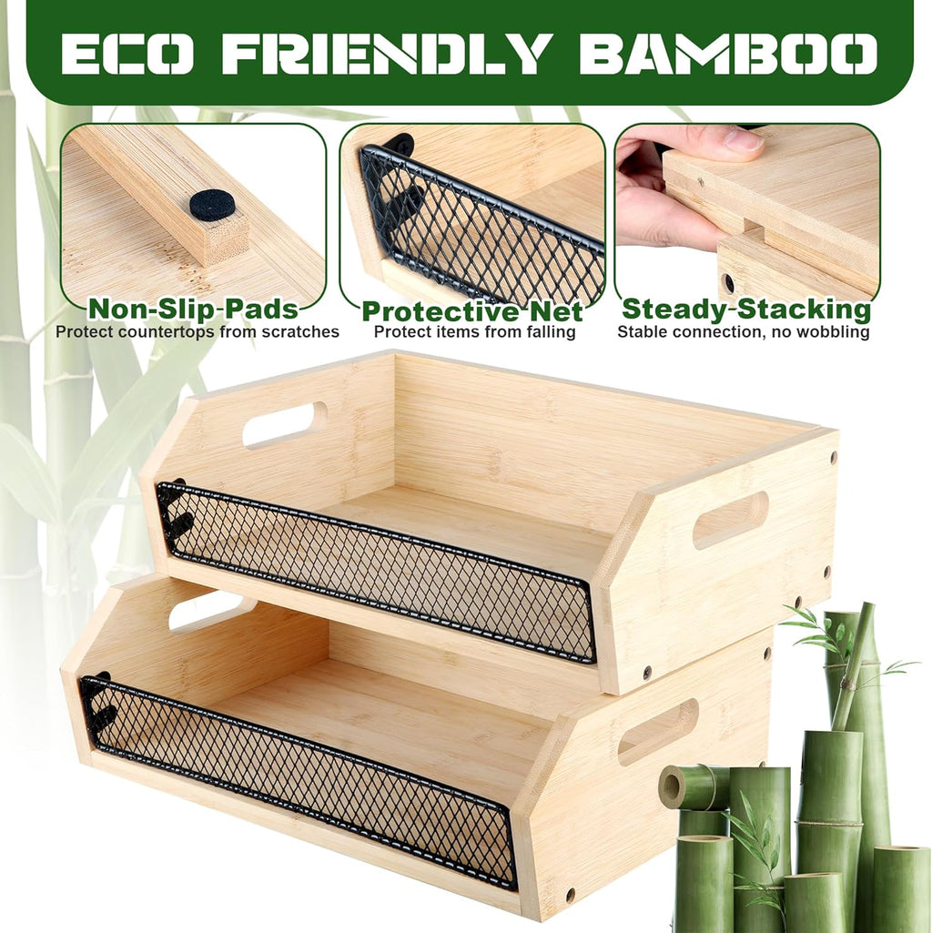 2 Pack Stackable Bamboo Storage Bin with Handle V6716
