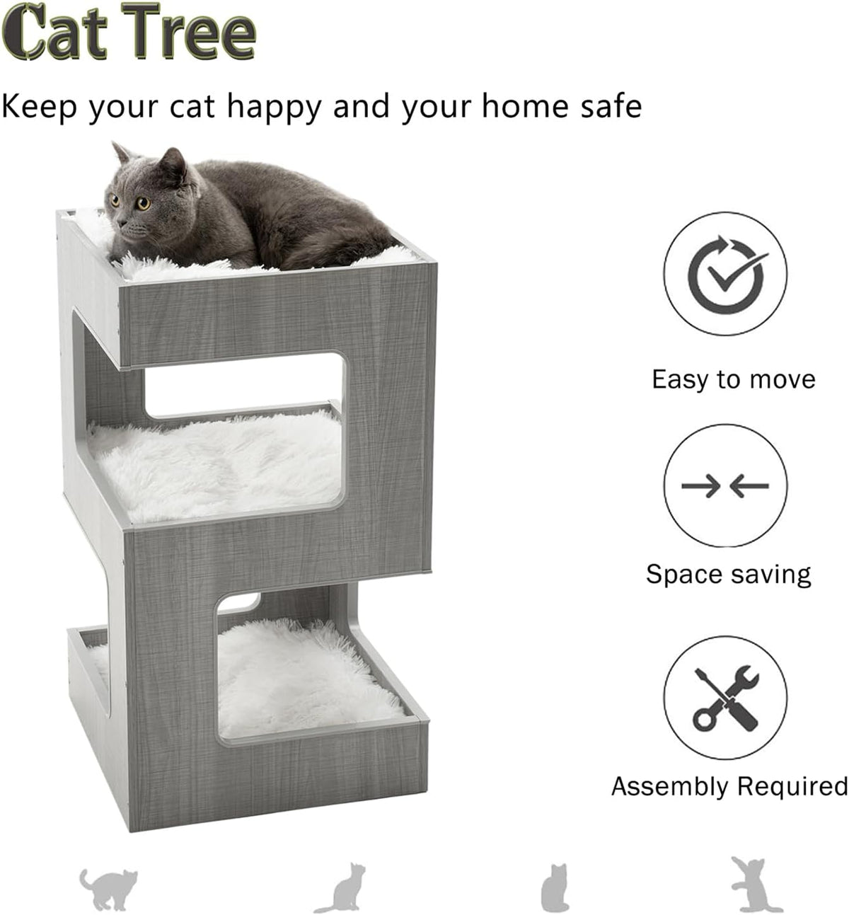 27.5 Inch Multi-Level Cat Tree with Removable Soft Blanket B64500