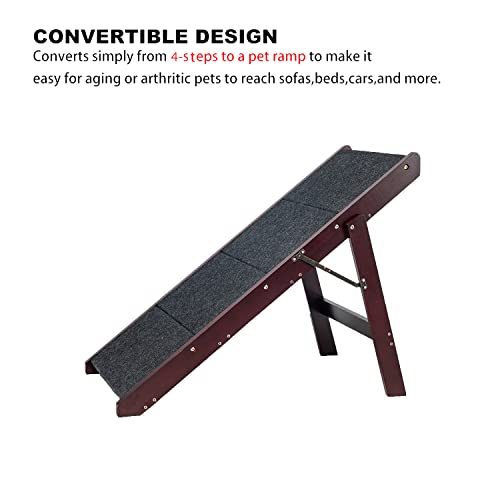 Wooden Pet Stairs Foldable Stairs & Ramp Portable Dog Ladder (Brown) X881966