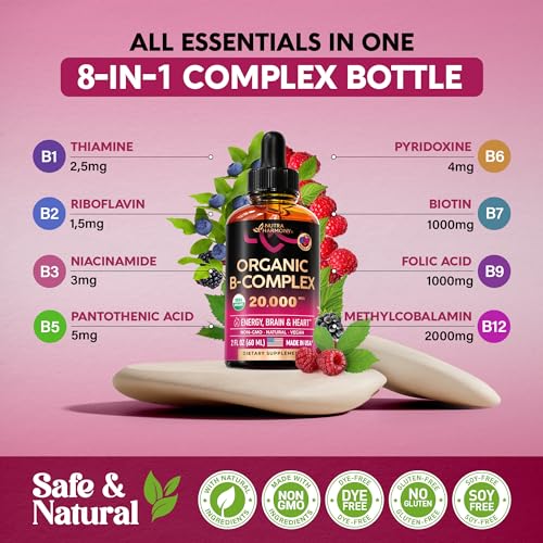 USDA Organic Vitamin B12 Sublingual Drops 5000 mcg Liquid Vegan Methylcobalamin 2 fl oz S797