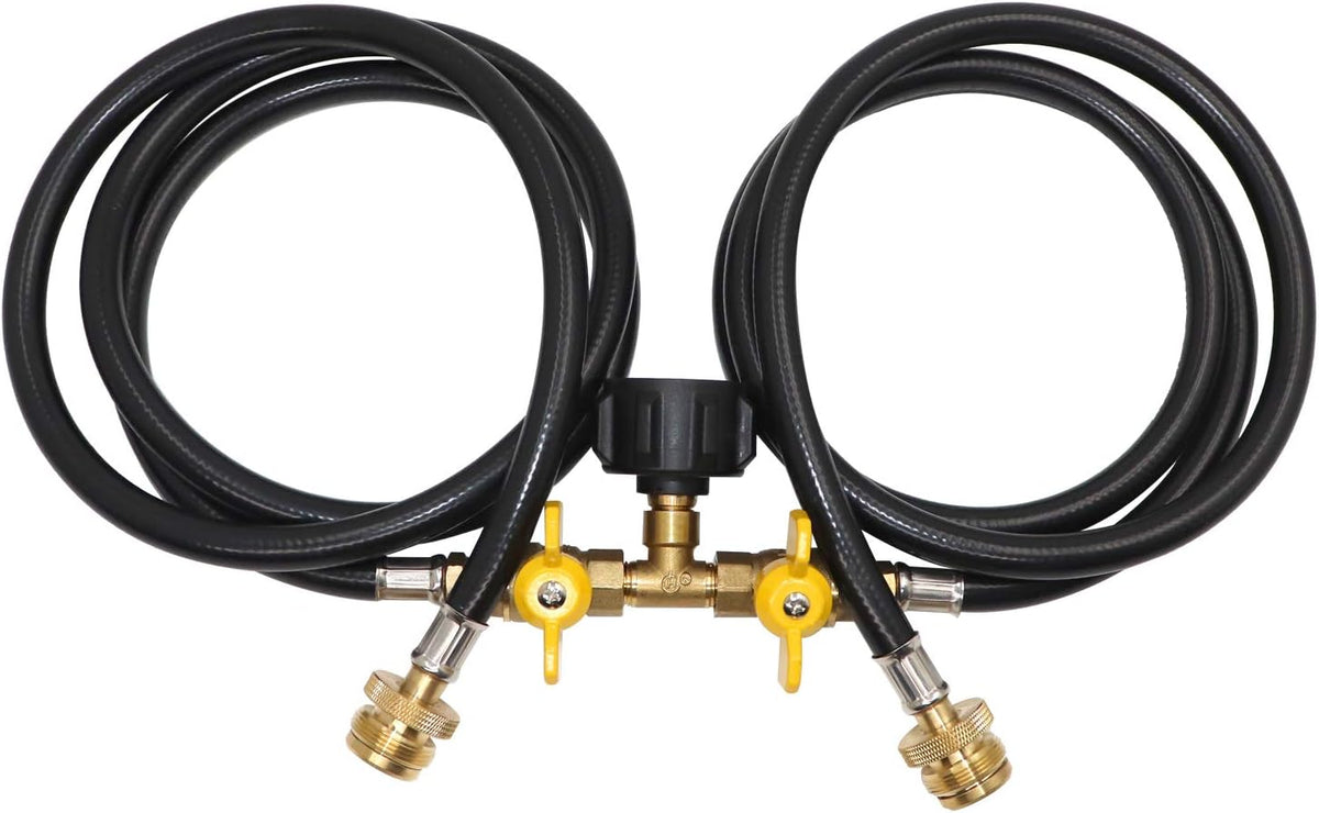 5ft Propane 2 Way Splitter Adapter Hose with Shut Off Valve T3895