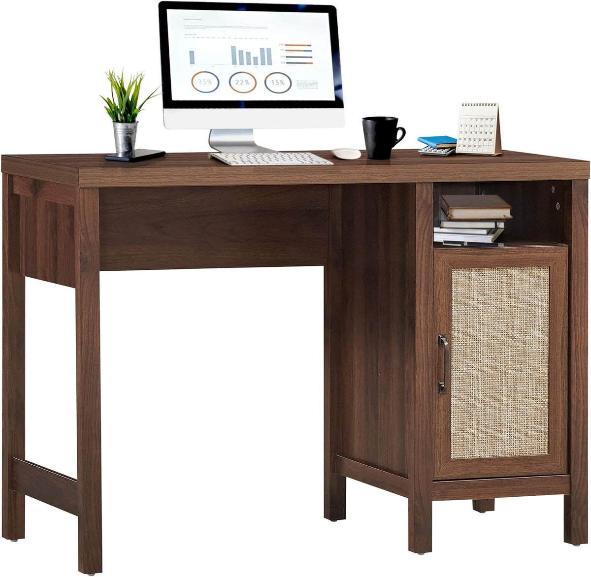 Rustic Wooden Computer Desk with Storage Cabinet S9348