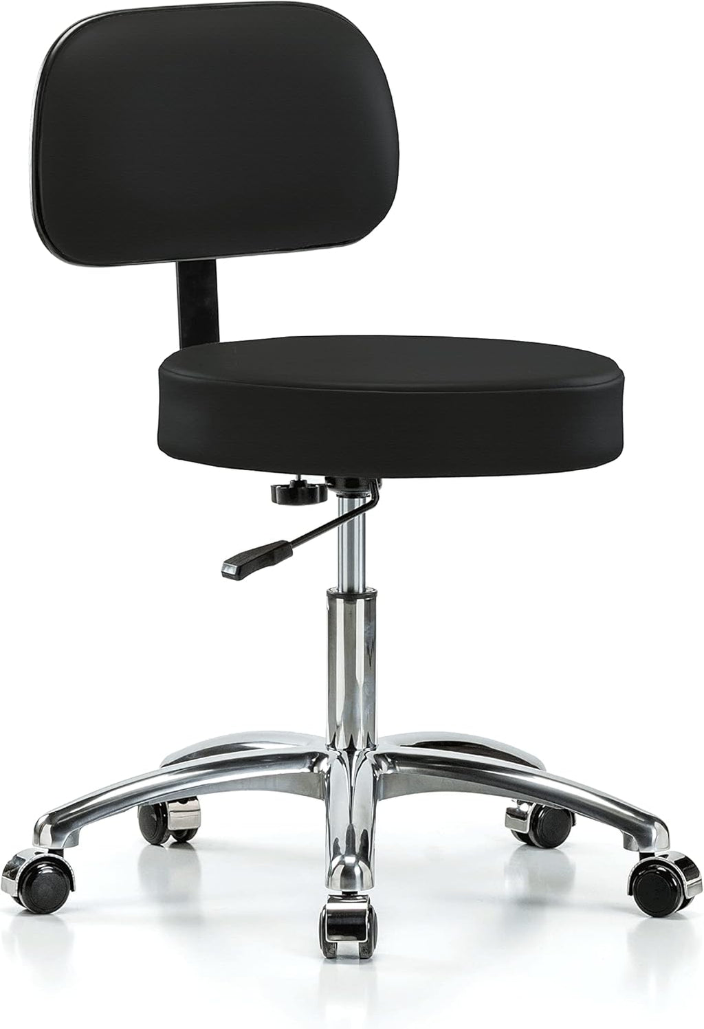 Chrome Rolling Height Adjustable Exam Stool with Back and Footring H840849