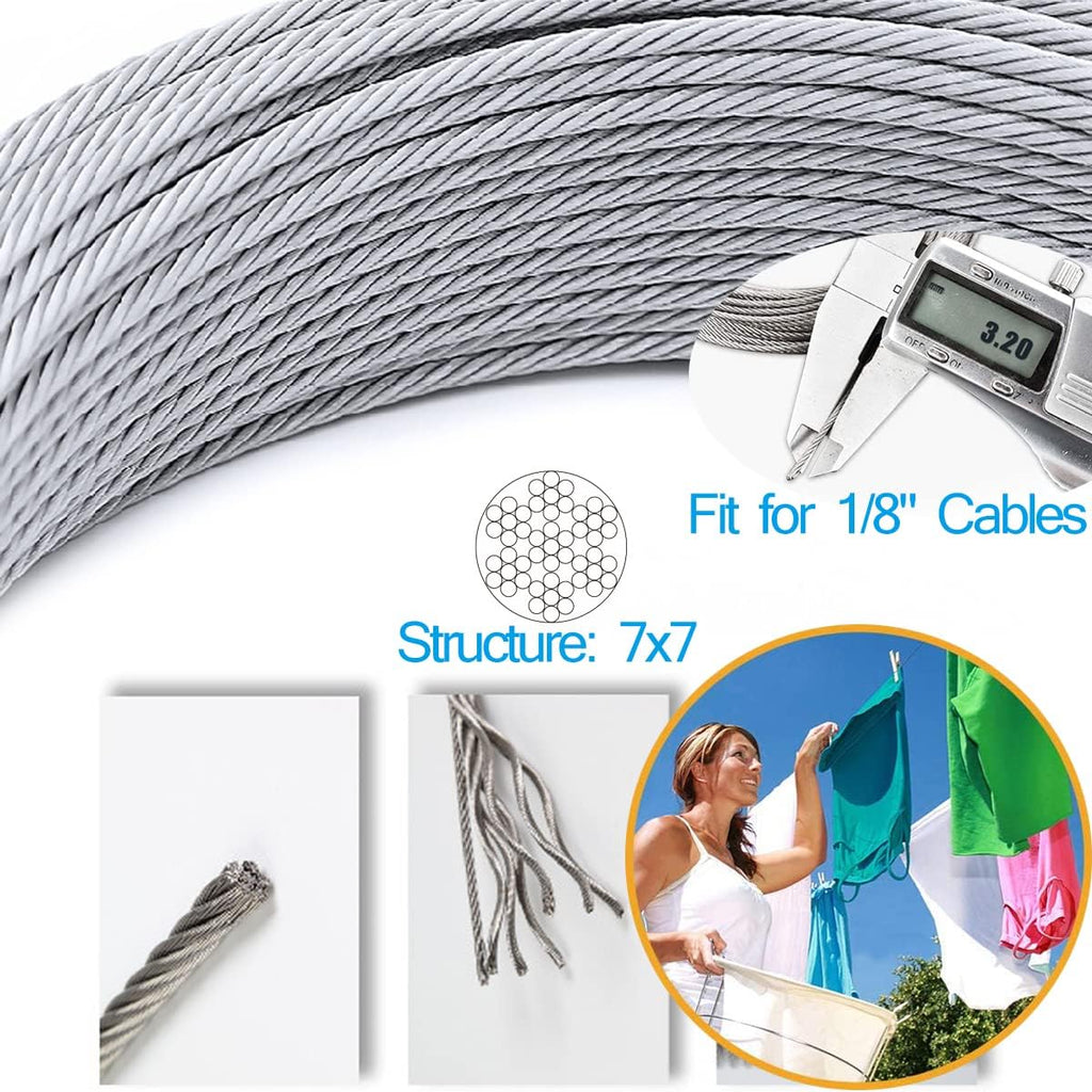 T316 Stainless Steel Aircraft Wire Rope Cable 66FT 1/8" 7 x 7 Strands N2835