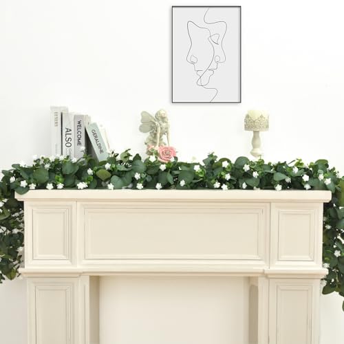 2 Packs 12 FT Artificial Eucalyptus Garland with Boxwood Flowers U35975