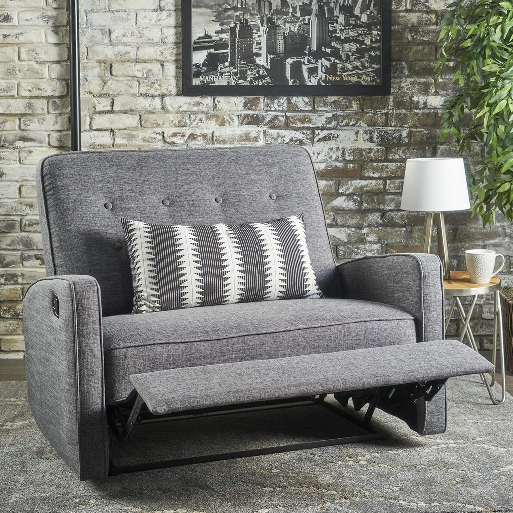 Grey Black Fabric Reclining Loveseat B4920
