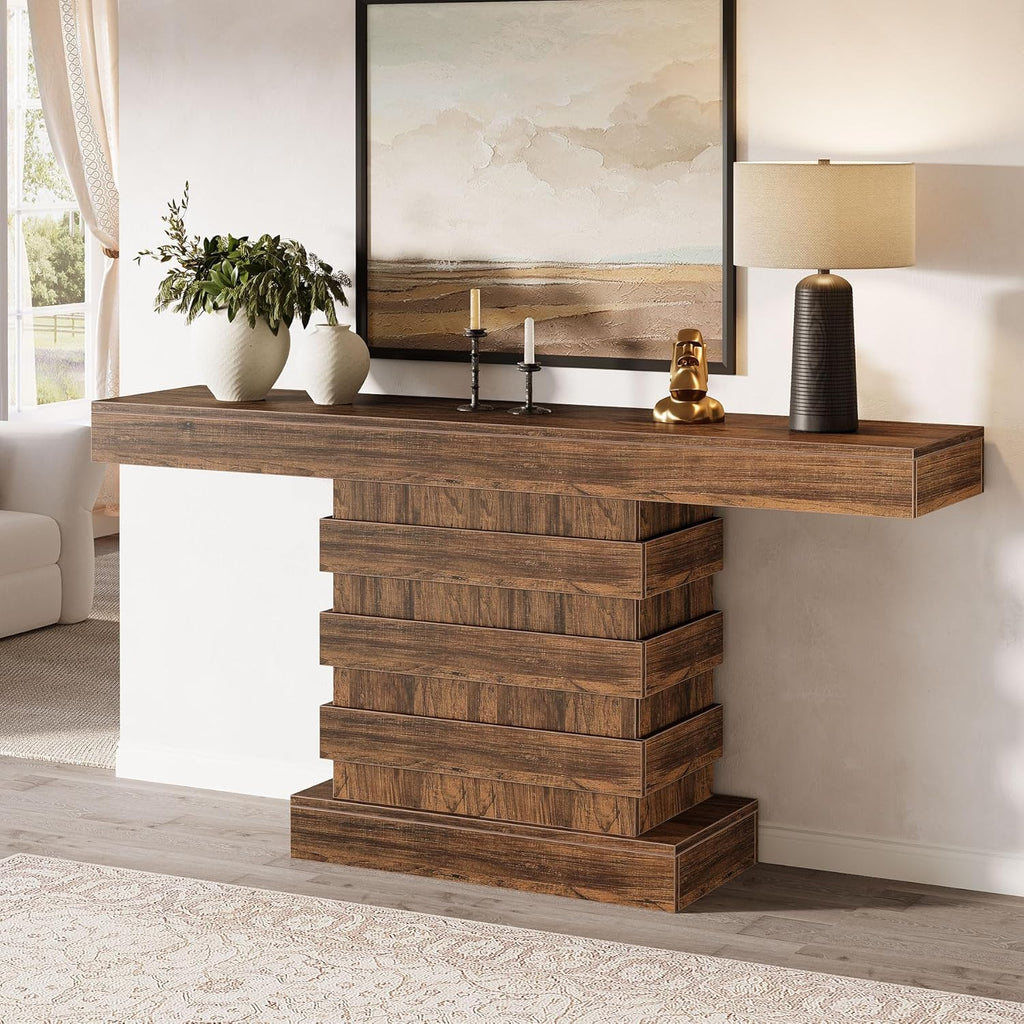 Rustic Brown 63-Inch Long Wooden Console Table V969