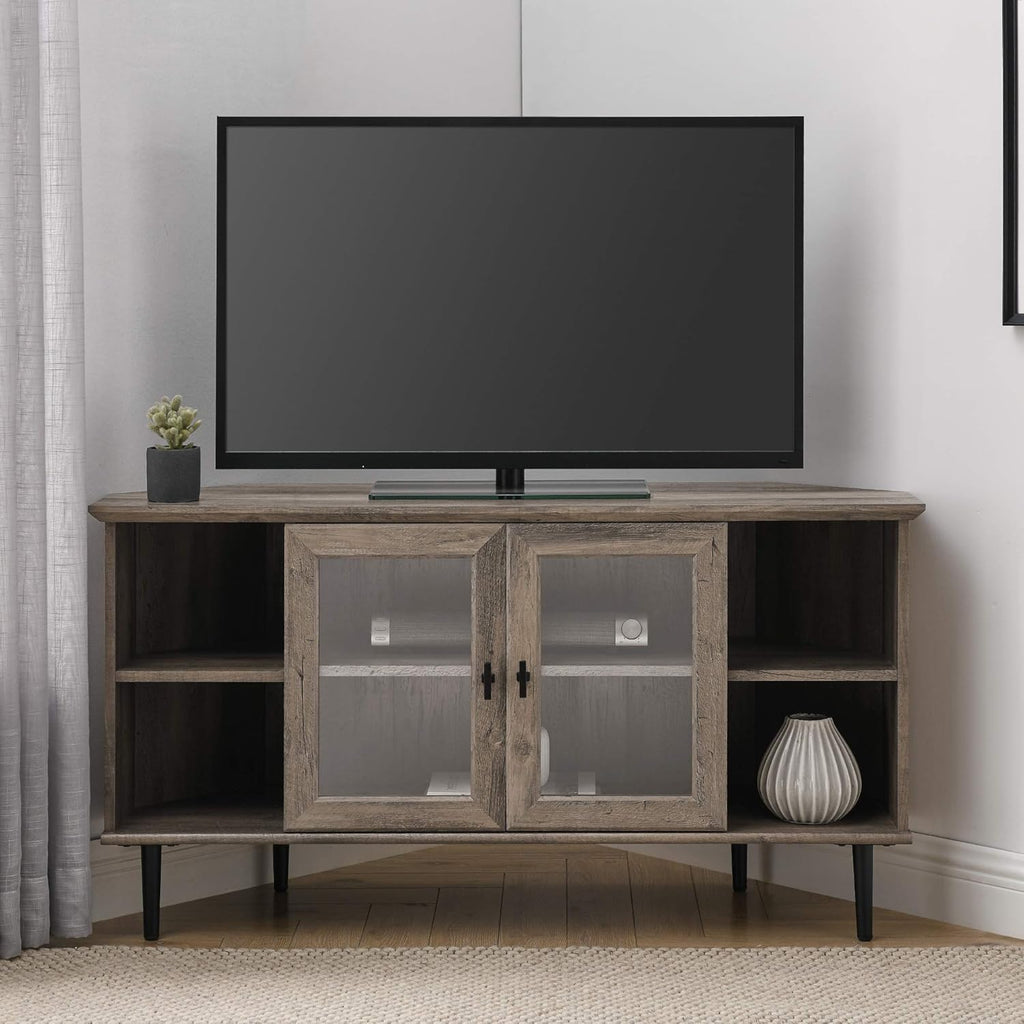 Rustic Oak 58 Inch Wood and Glass TV Stand T6212