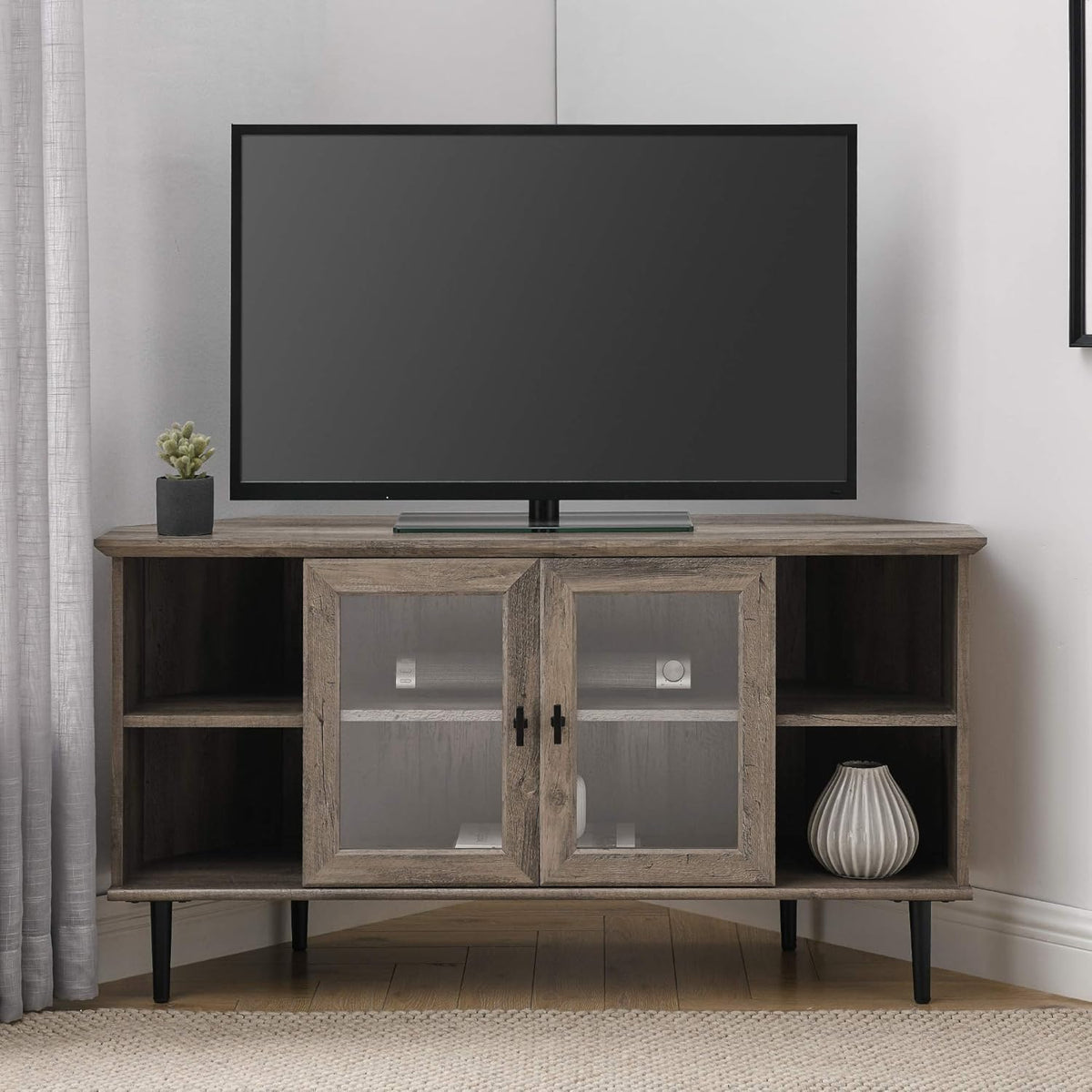 Rustic Oak 58 Inch Wood and Glass TV Stand T6212