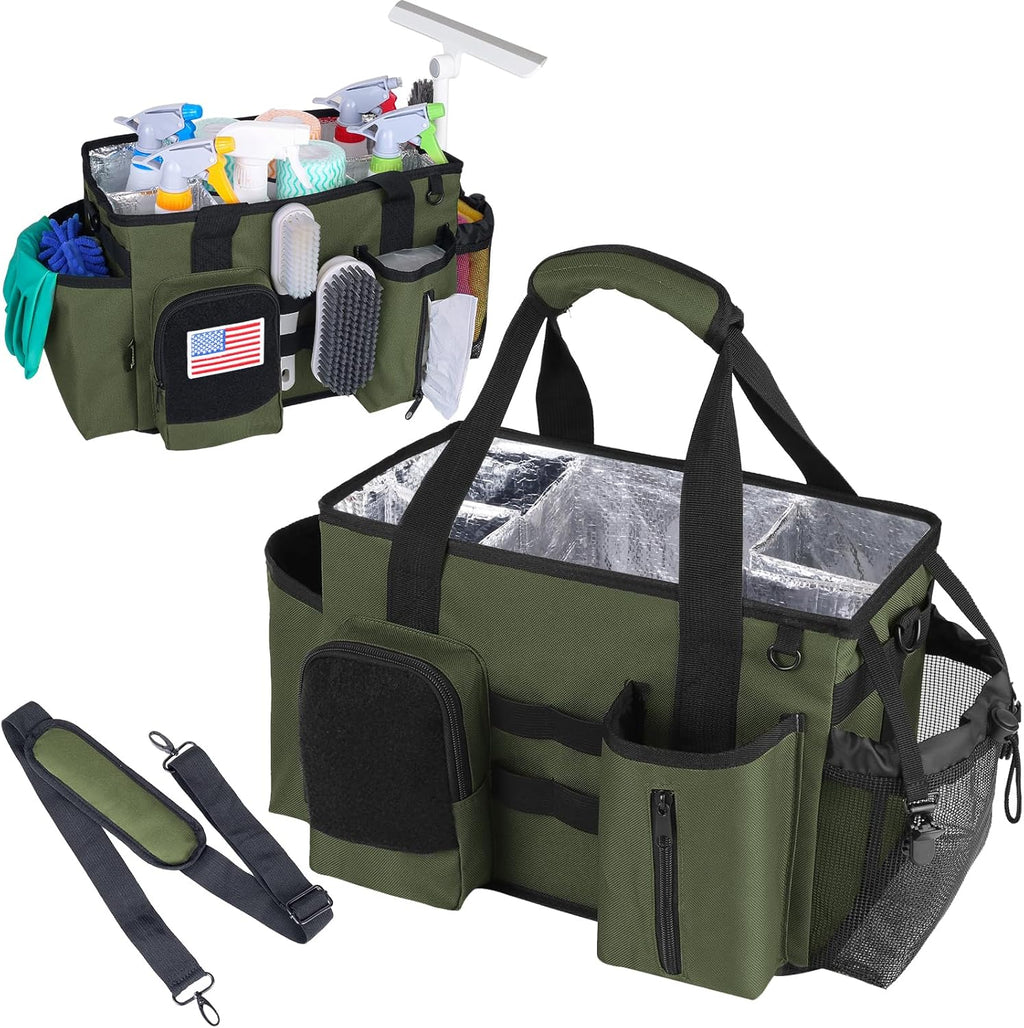 Green Cleaning Caddy Bag with Handles and Adjustable Shoulder Strap X519