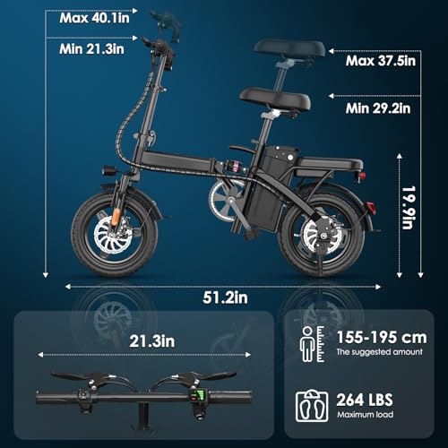 E Bike Electric Bike 500W Motor, Folding Ebike 14" 48V 10Ah Removable Battery D8102