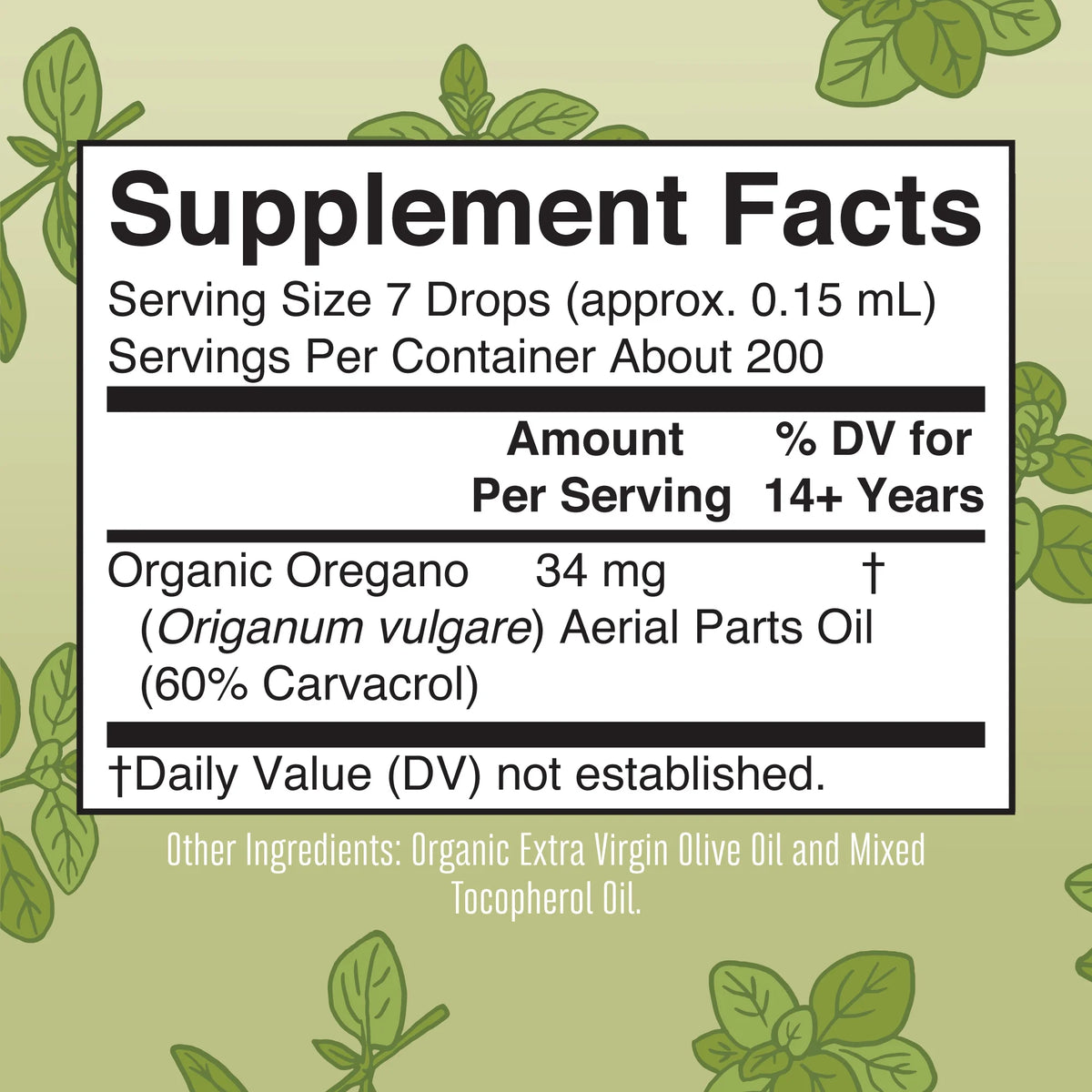 USDA Organic Oil of Oregano Liquid Drops, 1 fl oz / 30ml J3909