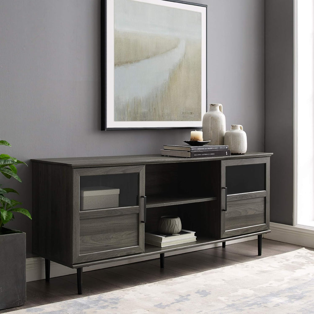 Rustic Oak 58 Inch Wood and Glass TV Stand T6212