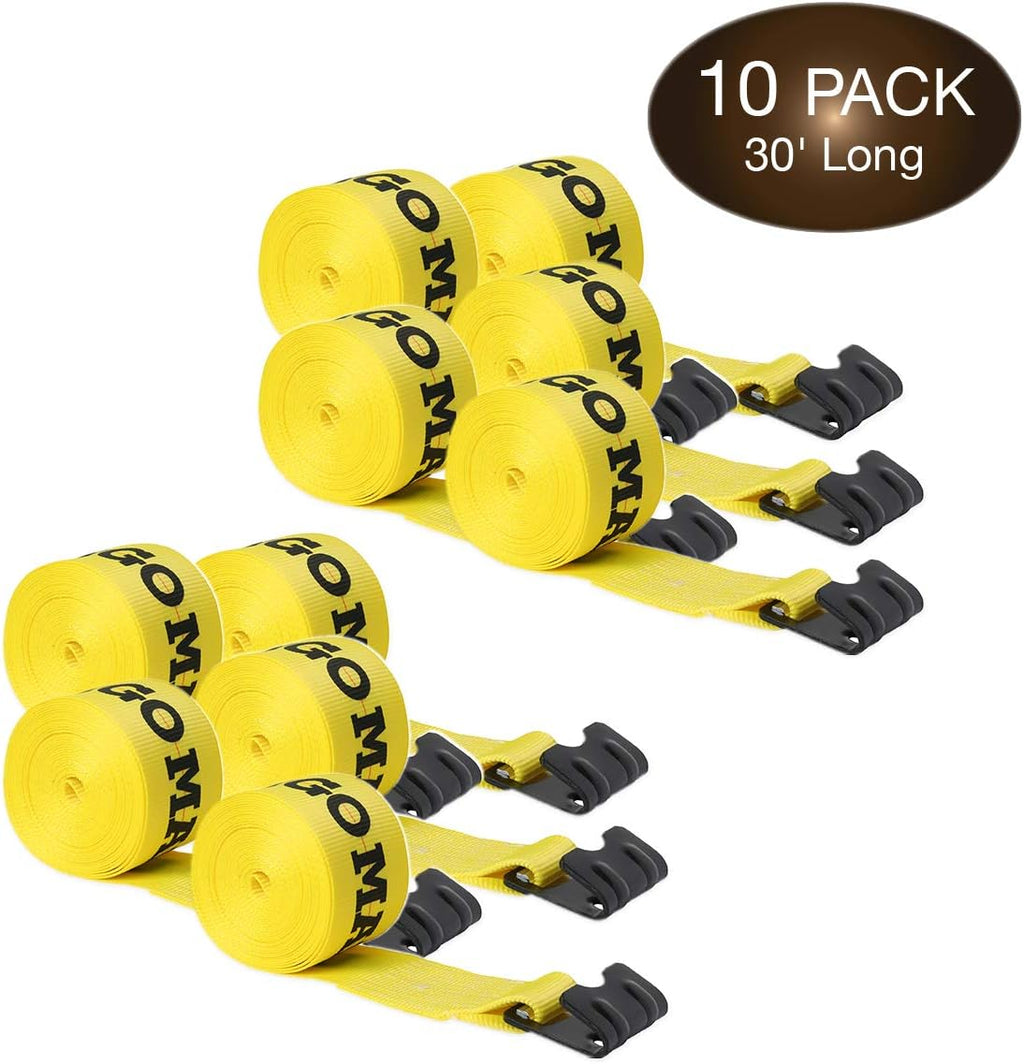 2 Winch Straps, 4 x30' Flatbed Trailer Tie-Downs with Flat Hooks T86608